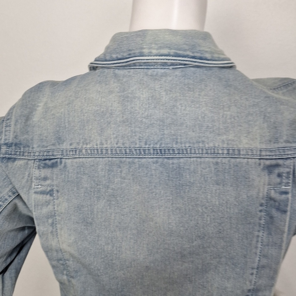 Free People Light Wash Long Sleeve Streetwear Grunge Fitted Denim Jacket Size M - Picture 8 of 14